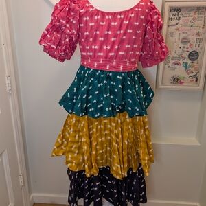 Colorful Tiered Dress with Puff Sleeves